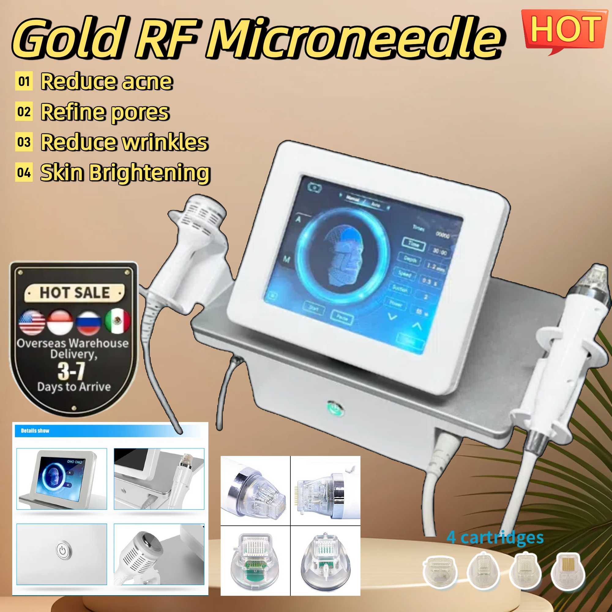 Gold RF Microneedling Device For Reducing Wrinkles Skin Rejuvenation Facial Lifting And Acne Treatment Fade Dark Spots And Reduce Stretch Marks Mach