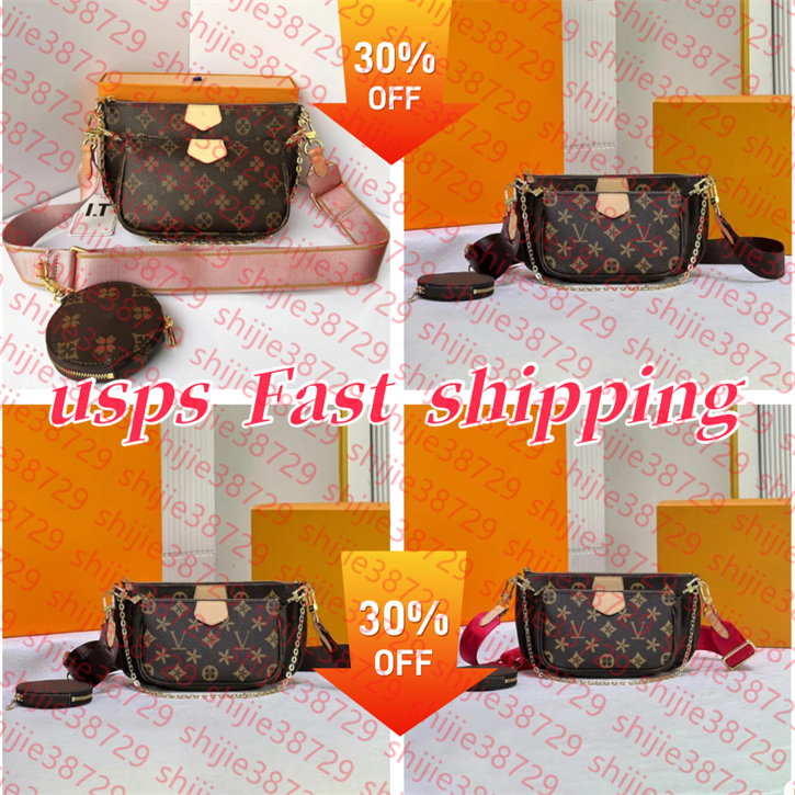 Designer Bag 3pcs-Set Multi FELICIE POCHETTE Chain Women Bags Handbag Crossbody Purse Louise Woman Shoulder Bags Lady Tote Bag Wallet Orange Box