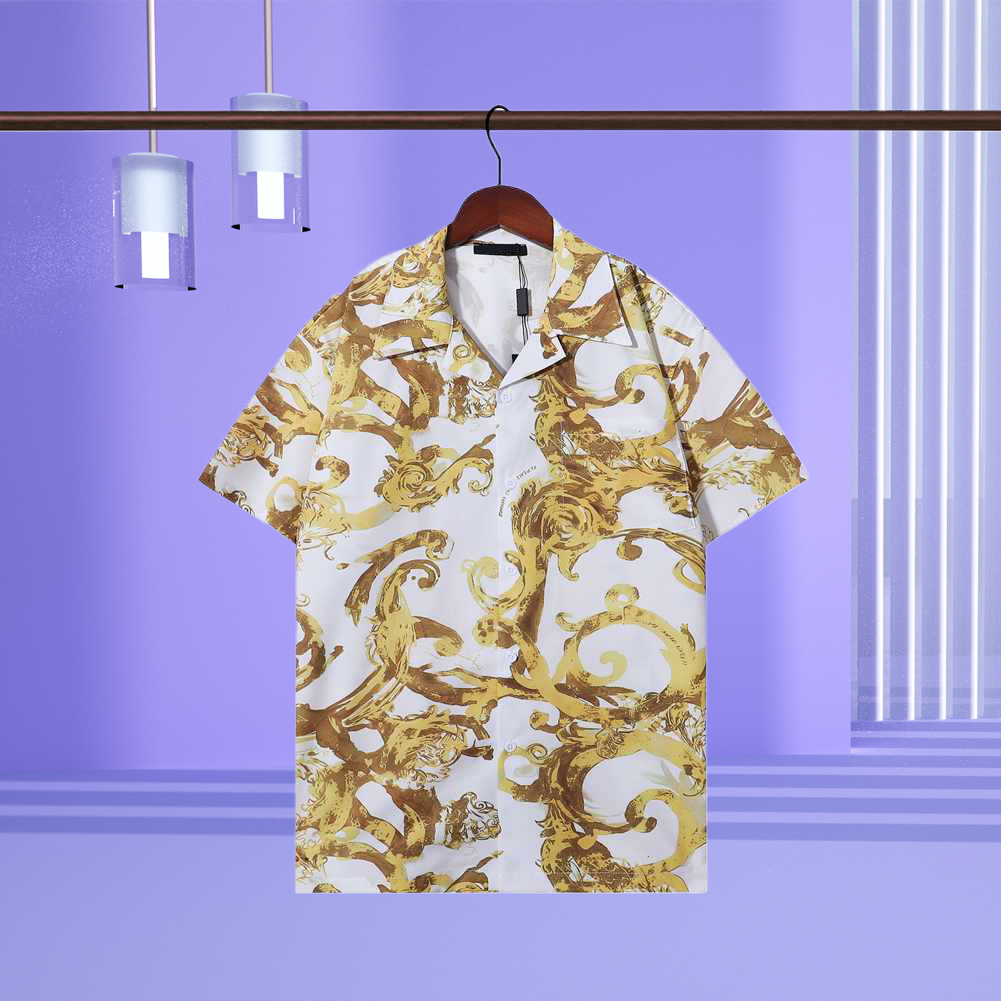 Mens designer luxury dress Shirts silk Shirt Luxury Clothes Short Sleeve letter clowers print Casual Summer collar mens mix colors Size M-3XL A39