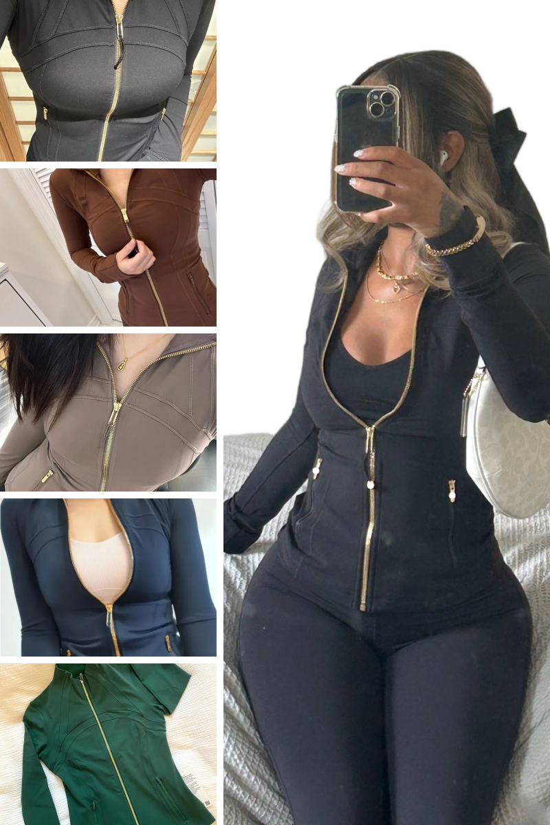 Yoga Women Jacket Outfit Women Define Gold Zipper Activewear Slim Fit Zip Thumb Hole Quick Dry Running Workout Fitness jackets Spring Sport wear