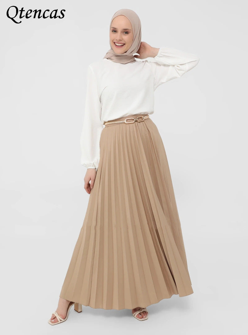 Faldas Arabes Muslim Long Skirt Women Bottoms Pleated Skirts Womens Islamic Faldas Largas Mujer Jupe Longue Femme Musulmane