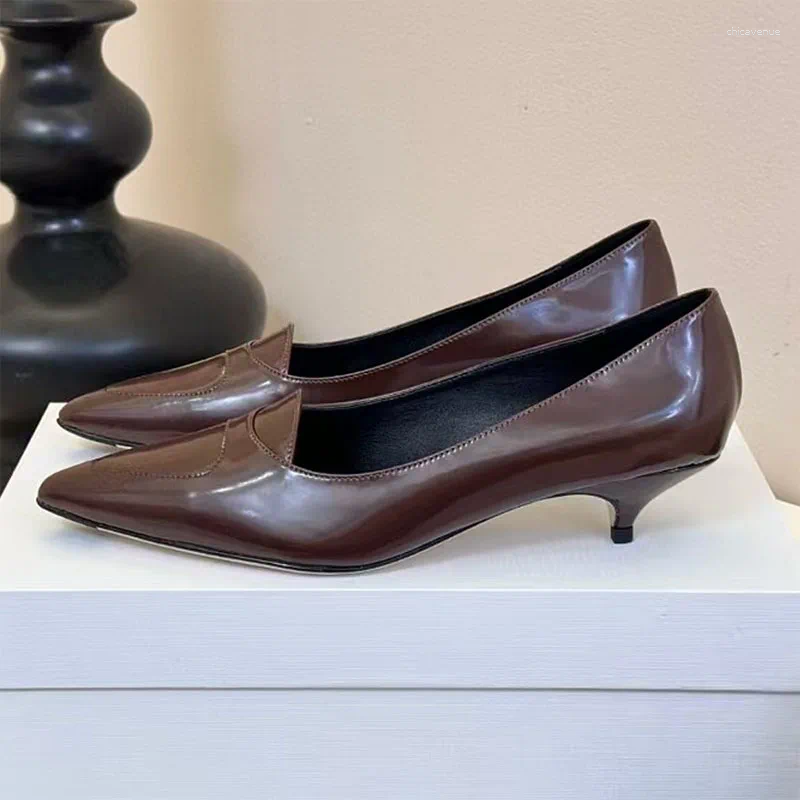 Dress Shoes Classics Kitten Heels Women Pointed Toe Slip-on Pumps Party Genuine Leather Office&Career Work Low Woman