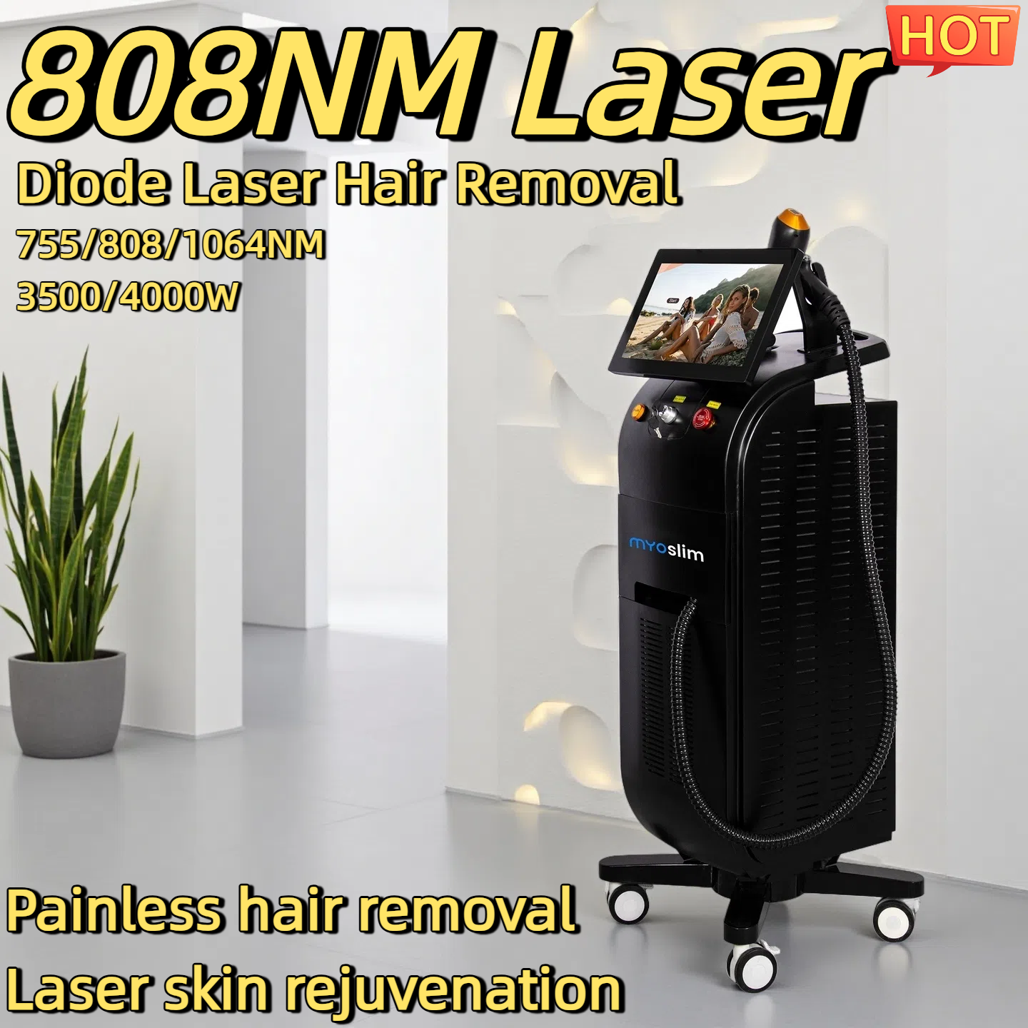 Diode Laser Hair Removal Machines Professional 755nm-808nm-1064nm Painless Permanent Hair Removal Non-invasive Permanent Cooling Head Painless Epila