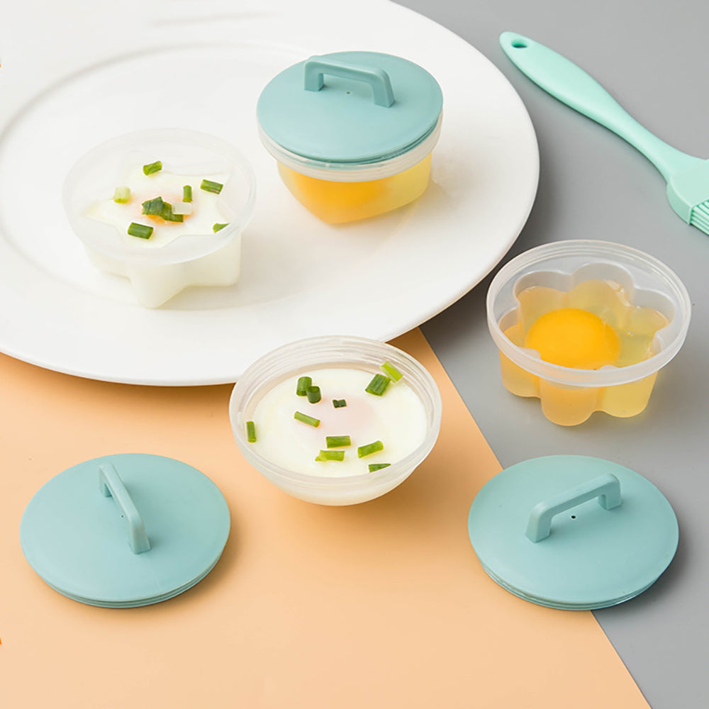 4 Pcs-Set Cute Egg Boiler Plastic Egg Poacher Set Kitchen Egg Cooker Tools Mold Form With Lid Brush Pancake Maker