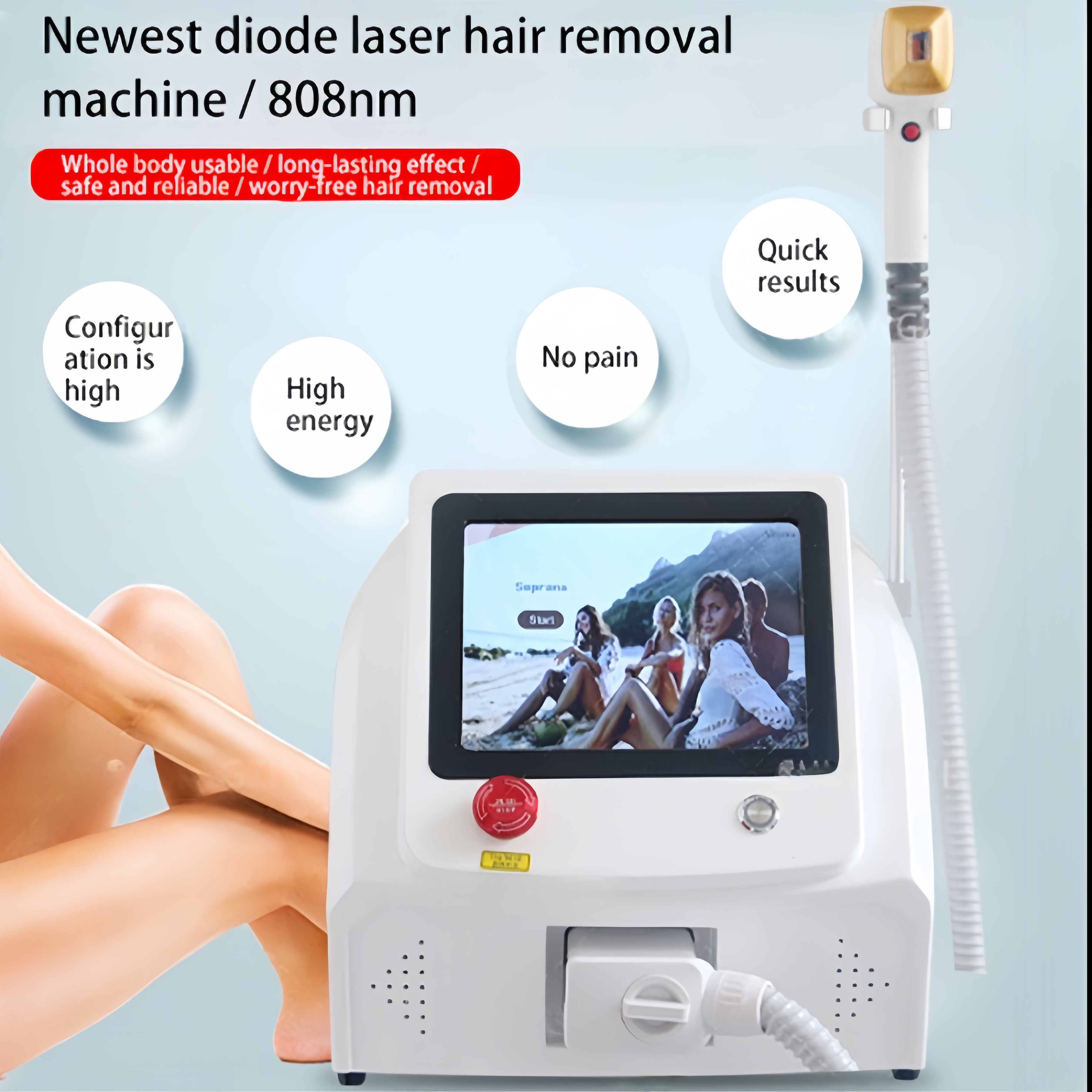 Super Energy Density 808nm Diode laser hair removal machine Freezing point cooling system Safe, painless, and permanent hair removal 3 wavelength