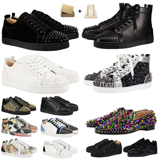 red bottomshoes men Designer hig Mens Casual Glitter Grey Rivets Leather Suede Camo Green Men Women Fashion Spikes Office Career Wedding Trainers Sn