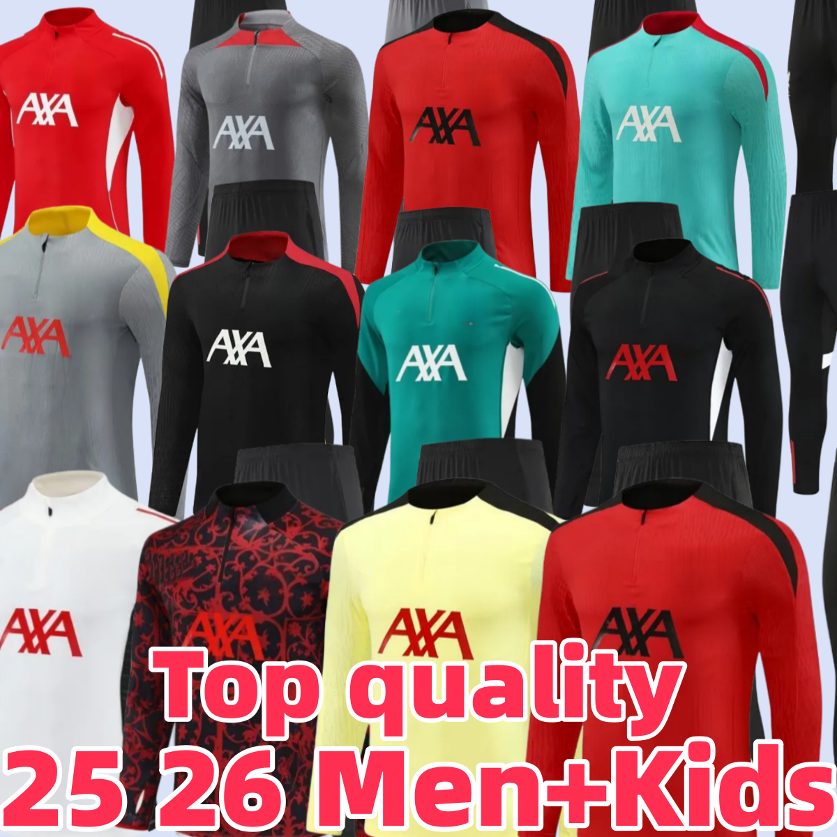 2025 2026 RedsMohamed salah kit 25 26 mens kids half pull training jersey football survetement foot chandal soccer tracksuit 666