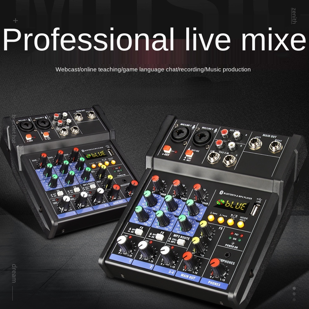 4-channel Professional Portable Mixer Sound Mixing Console Us Interface Computer Input 48v Power Monitor Model Number Type