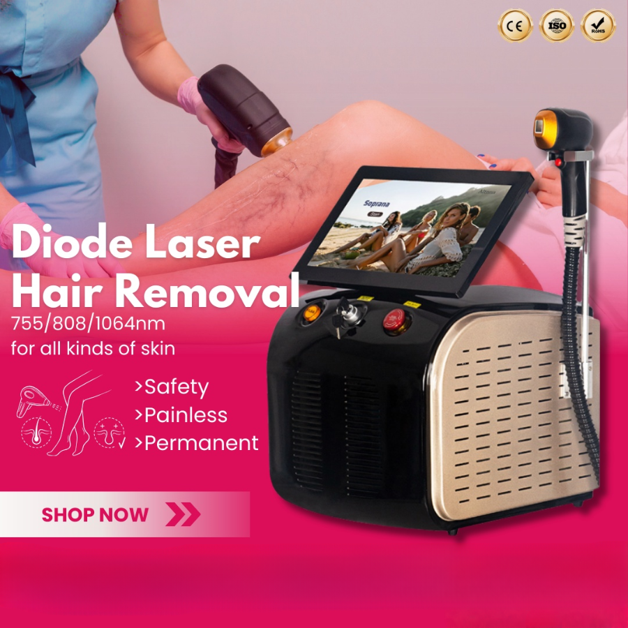 diode laser hair removal machine 755nm 808nm 1064nm 3-wavelength cold yet painless hair removal beauty equipment Suitable for home and beauty salon