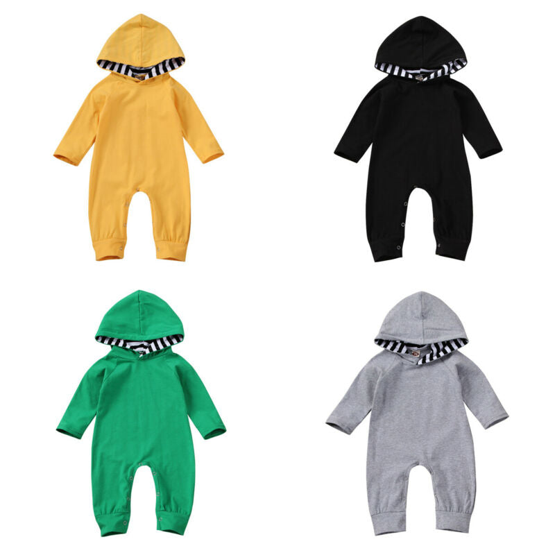 Newborn Baby Infant Boy Girl Rompers Striped Hooded Long Sleeve Autumn Jumpsuit Outfits Clothes New