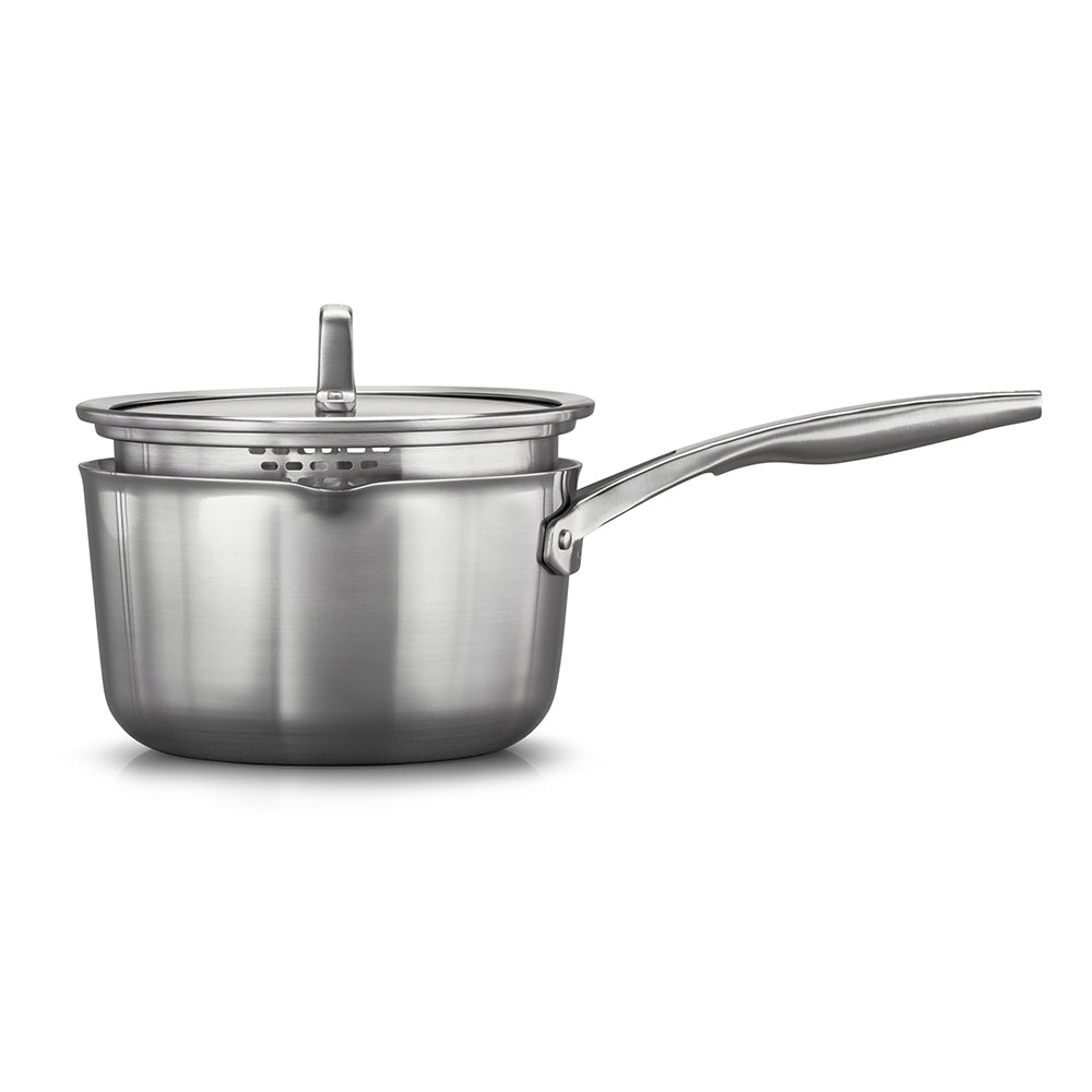 Calphalon Premier Stainless Steel Cookware 3.5-Quart Sauce Pan with Pour and Strain Cover