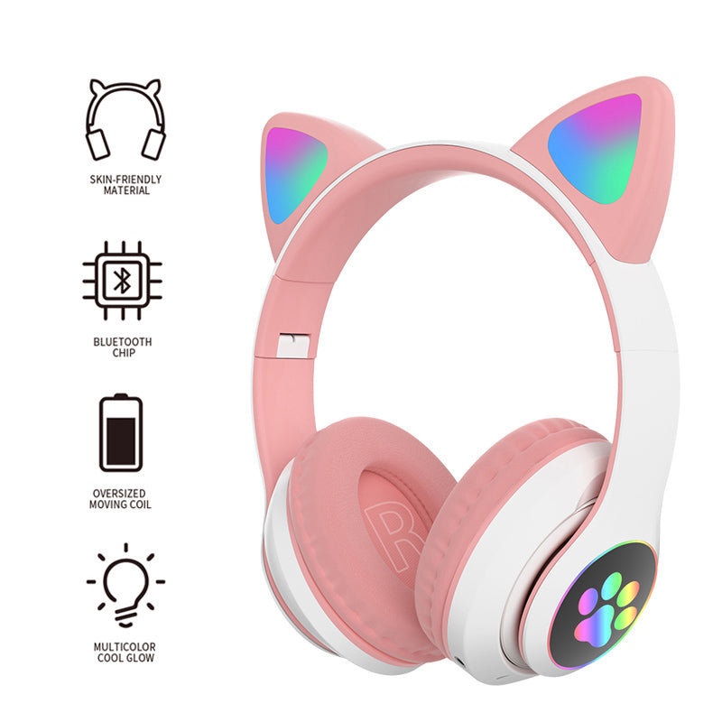 Spain local warehouse cute cat ears kid Wireless headphones with mic & LED Bluetooth cartoon girls music helmet Fast Shipping