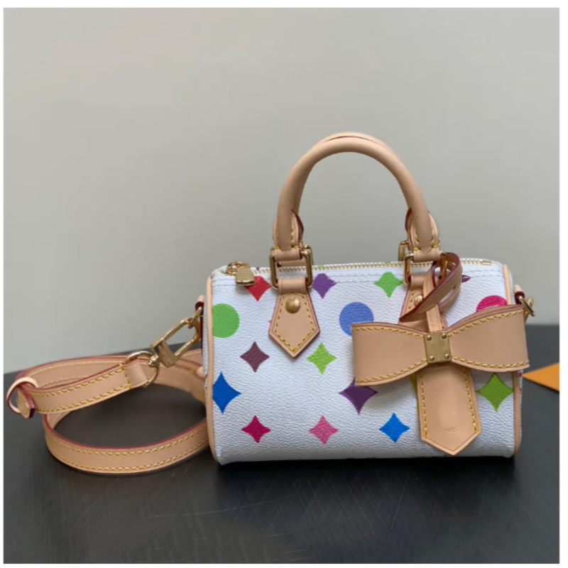 Colorful Flower Travel Bag Women Luxurys Designers Nano Pillow Bags Leather Totes Handbag Croissant Wallets Bag Purse Messenger Bag 16cm