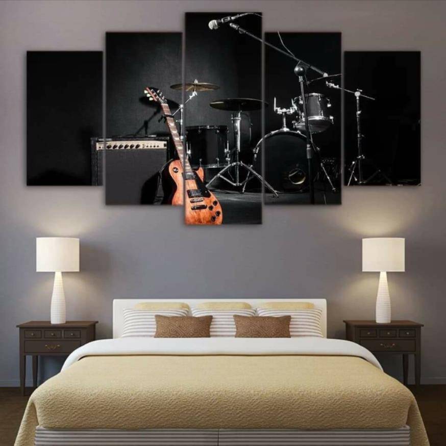 Canvas Art Wall Decor Painting 5 Panel Musical Instruments Picture Print on Canvas Wall Art Gift Poster Home Decor (No Frame)
