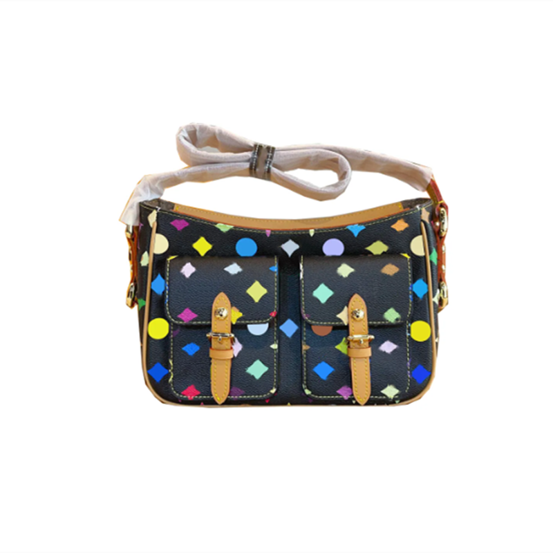 25SS Vintage Colorful Flower Travel Bag Women Luxurys Designers Multi-pocket Bags Leather Totes Handbag Croissant Wallets Bag Messenger Purse pouch