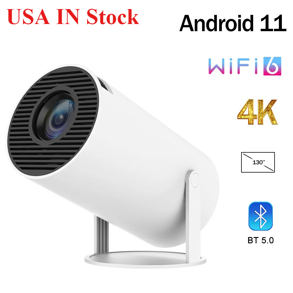 USA IN Stock HY300 Pro Projector WiFi6 200ANSI Android11.0 4K 130&quot;screen BT5.0 1280 720P H713 Chip Home Theater Outdoor portable
