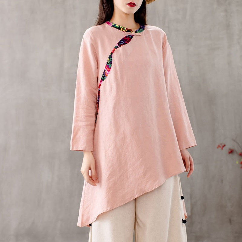 Chinese Style Clothing Women Shirts Cheongsam Top Casual Blouses 2021 Summer New Loose Vintage Tops Brief Irregular Shirt 12254