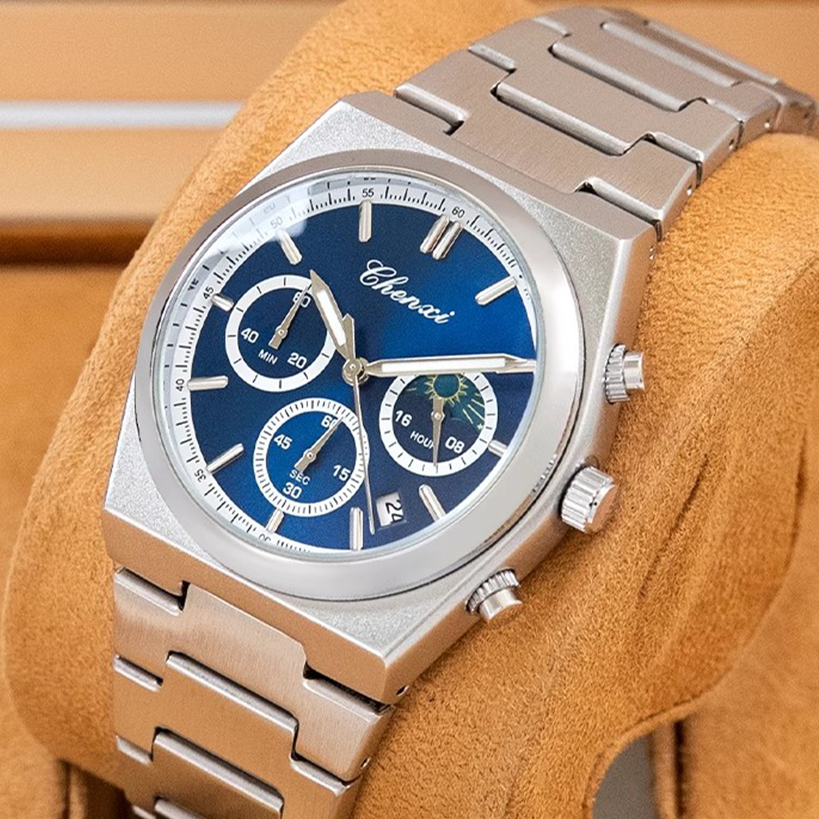 Date Wristwatch Casual for Male Clock Luxury Stainless Steel Watch For Man Multi functional Waterproof Moon Phase