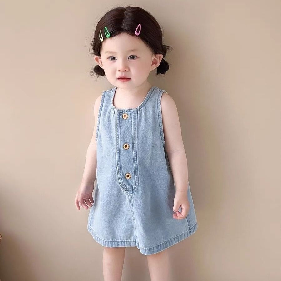 D82 New style 0-5 years old girl spring dress mesh skirt baby princess dress solid color summer sleeveless skirt