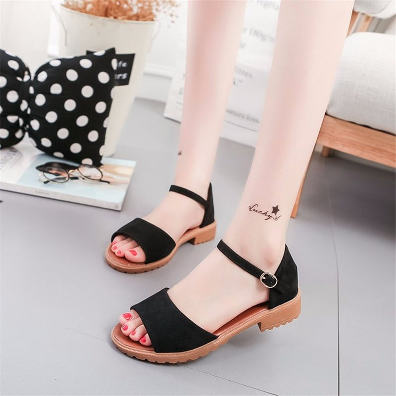 Womens shoes summer new Korean style simple open-toe flat low-heeled buckle student female sandals1