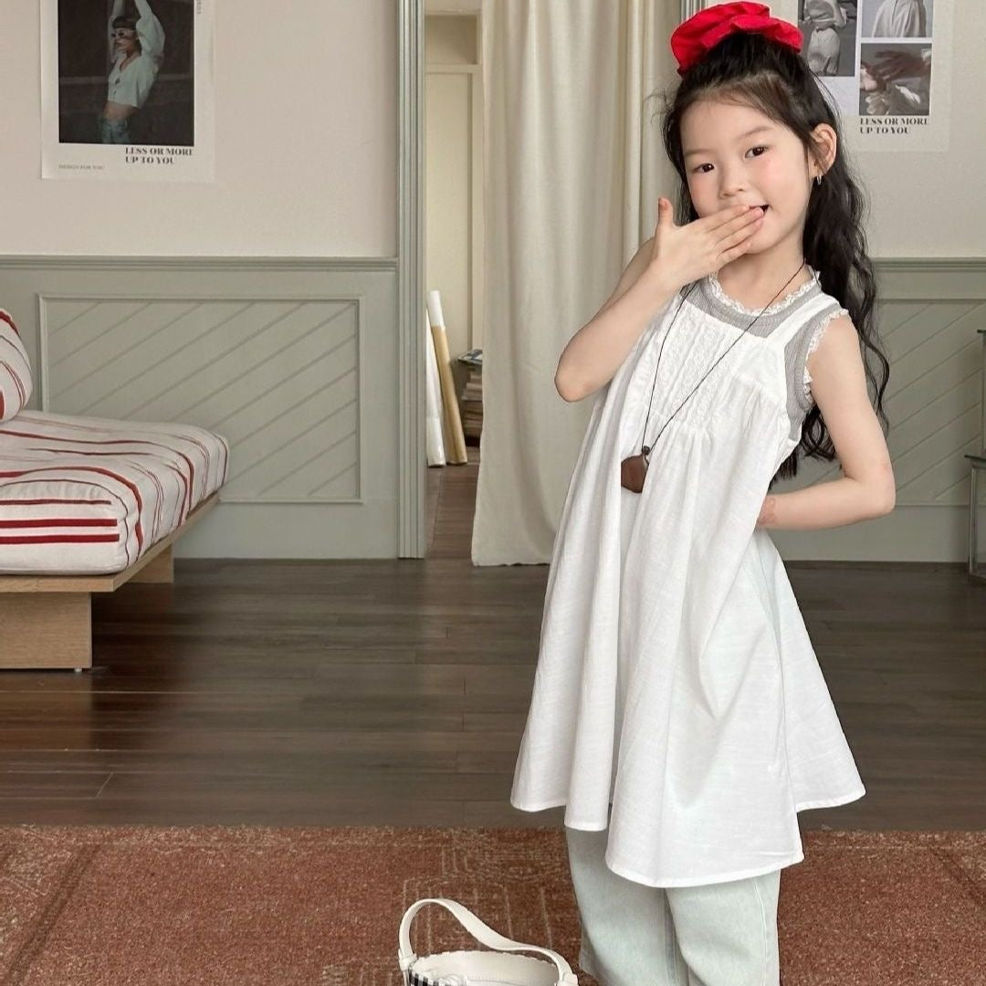 D265 summer new style children&#039;s clothing Korean style children&#039;s clothing girls lace suspenders cotton skirt children&#039;s summer skirt