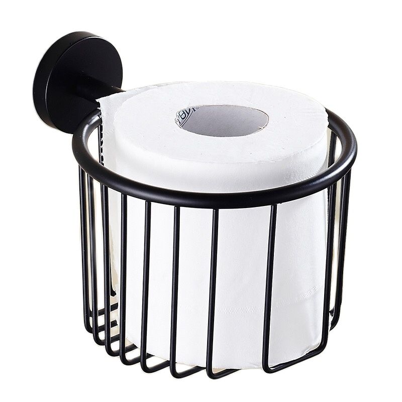 black Stainless steel Bathroom Shower Room Toilet Paper Basket Holder Round Tissue Rack Shelf Wall Mounted accessories