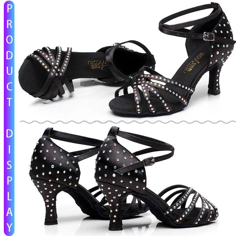 Hot Dropshipping Jazz Salsa Outdoor Indoor Plus Size Latin Dance Shoes for Women Dancing Ladies Stylish High Heel Satin Sandals1