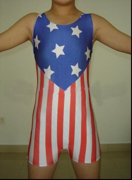 Pro Lycra Spandex Wrestling Singlet Youth Usa National Flag Pattern Outfit Bib Shorts Costume