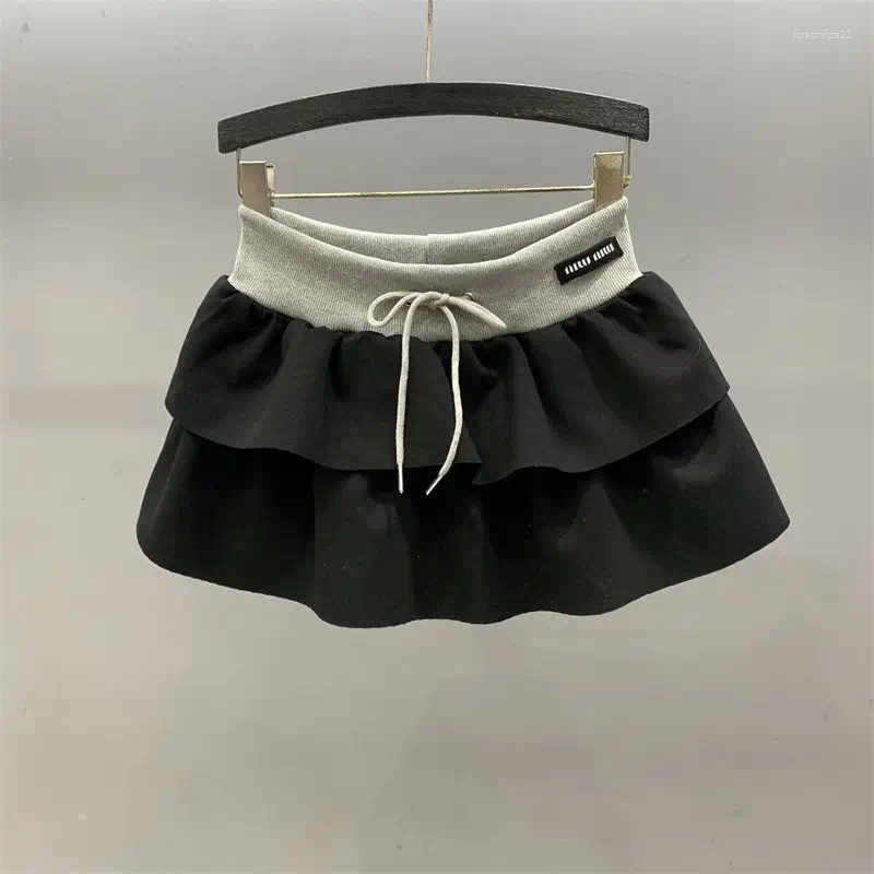 Designer Womens Skirts Spring-Summer Drawstring Elastic Waist Casual Black For Women Sweet High Slim A-line Puff Cake Short Y2k Skirt