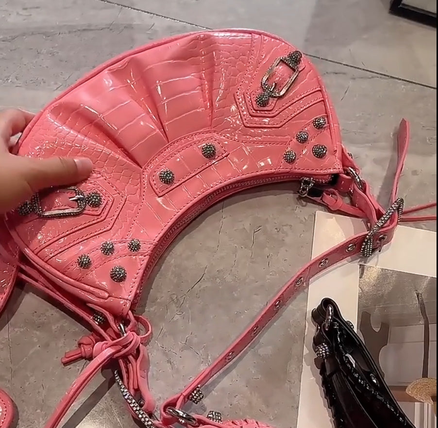 Evening Bags Denim Diamond Riveted Shoulder Messenger Bag Handbags Vintage Leather For Women Card Holder And Mirror