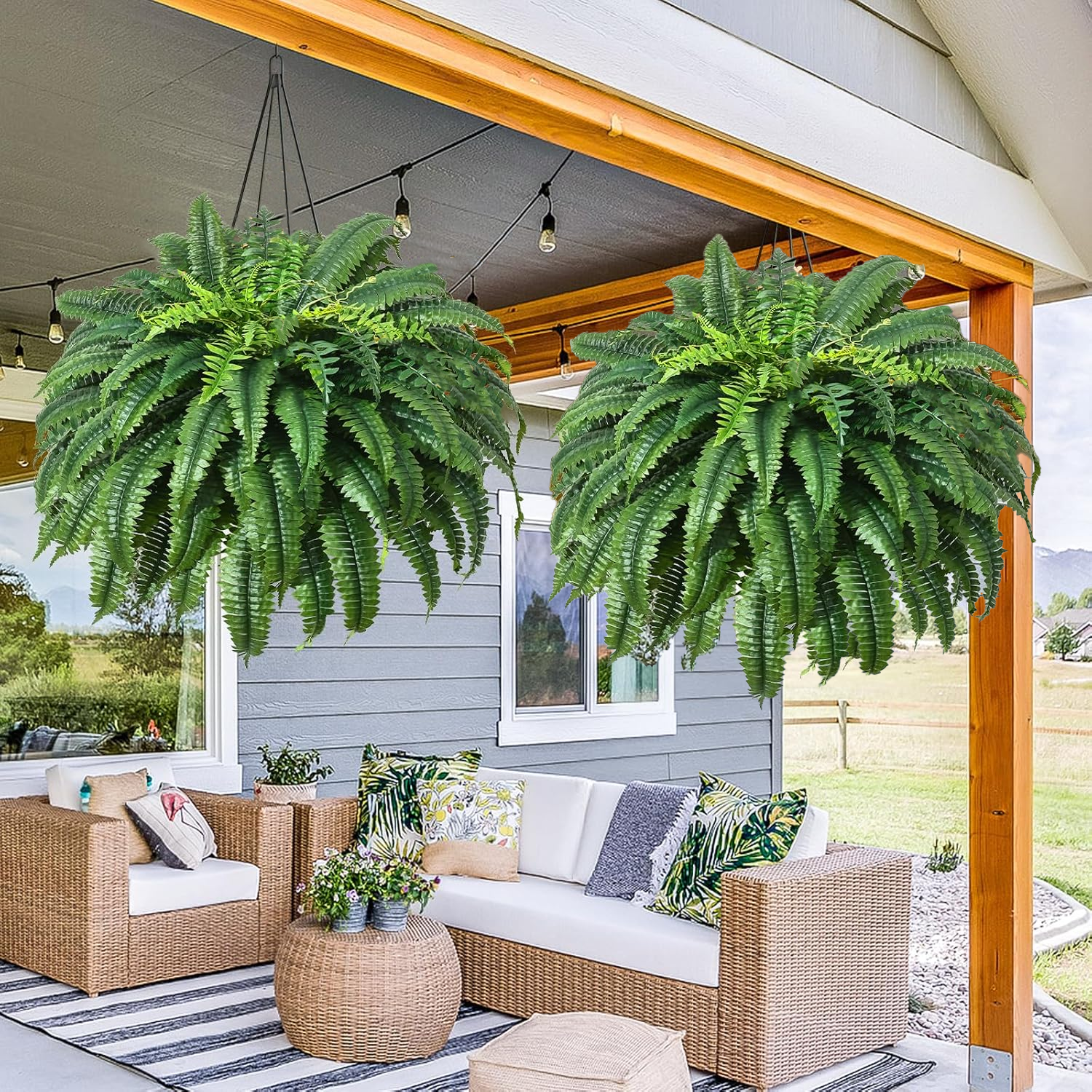 Large Artificial Boston Ferns, 21 Branches Faux Fern Plants for Home, Office, Garden Indoor Outdoor Decoration(24 inch,1pack)