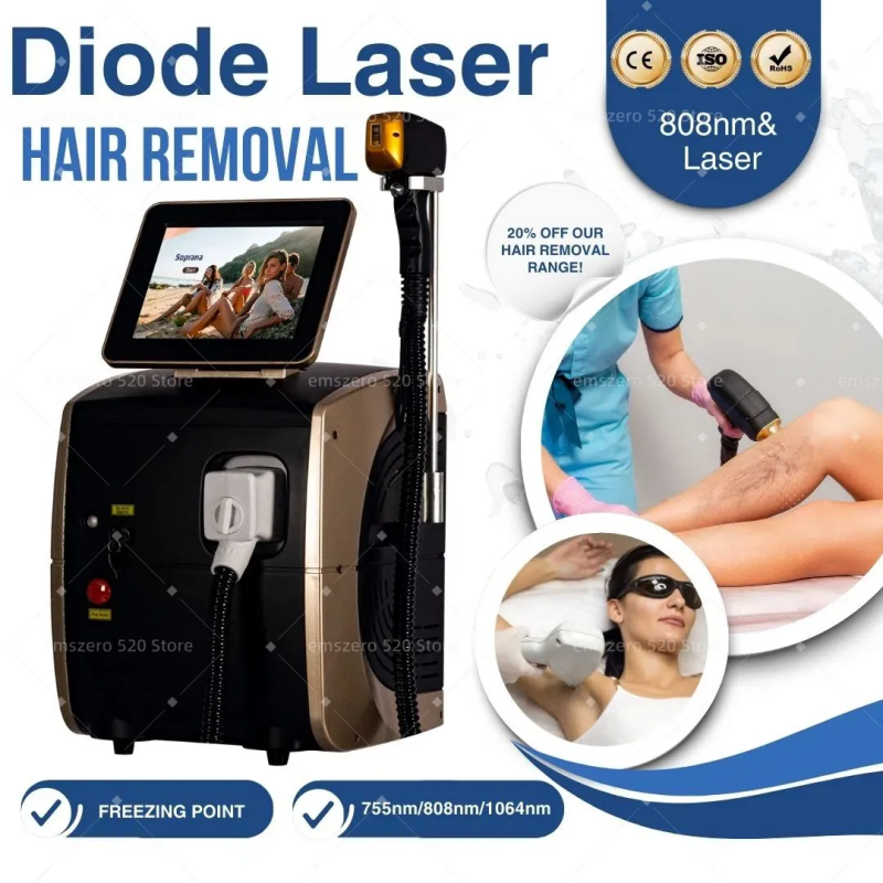 Latest Diode ND:YAG Laser Hair Removal Device Triple Wavelength, 3000W Power, Painless and Permanent 808nm+1064nm+755nm