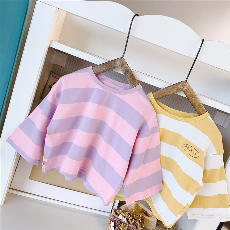 Casual kids spring clothes 2021 baby girl cotton striped T-shirt long sleeve kids boys T shirts and blouses children clothing