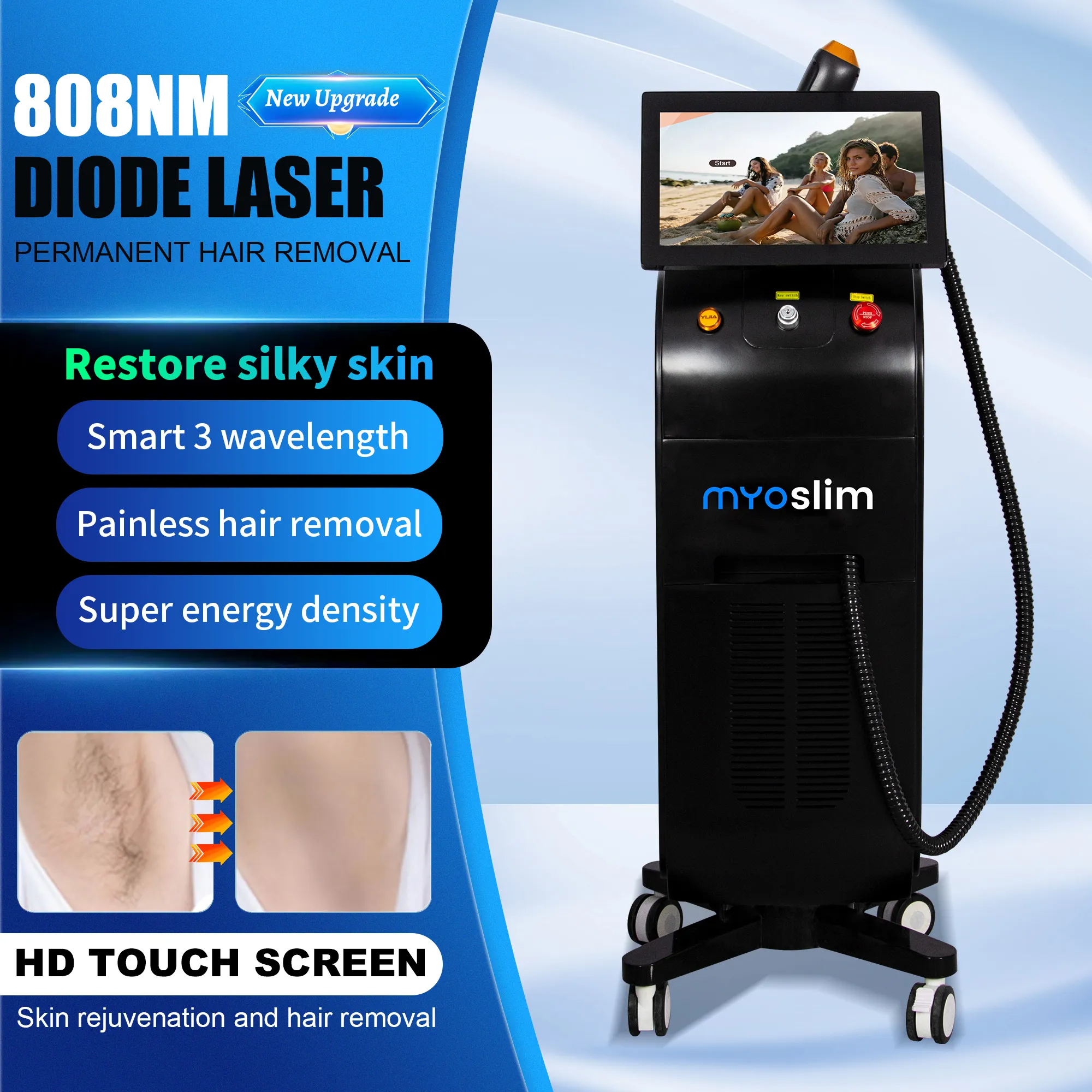 2025 New Laser Hair Removal Equipment 755 nm 808nm 1064nm High Power Pain Free Permanent Hair Removal