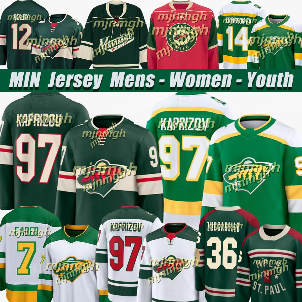 Minnesotaes mn winds Jersey #97 Kirill Kaprizov Matt Boldy Brock Faber Mats Zuccarello Marc-Andre Fleury Hockey Jerseys