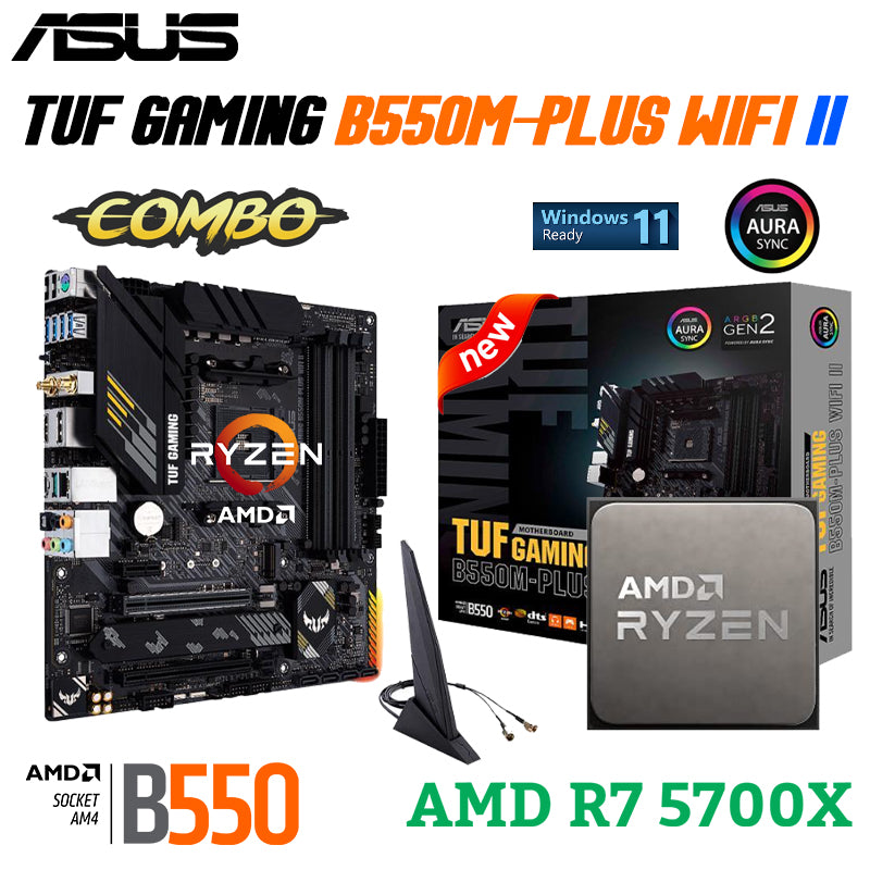 ASUS TUF GAMING B550M PLUS WIFI II Motherboard AMD New Ryzen 7 5700X AM4 CPU Kit Combo Processor Micro-ATX 128GB M.2 Mainboard