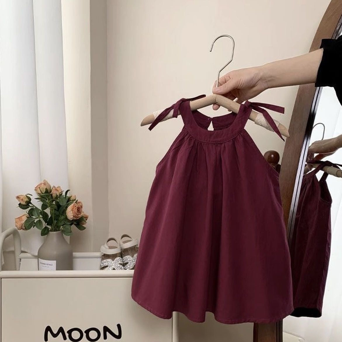 D65 Girls pure cotton dress summer 2024 summer clothes children&#039;s sling princess dress baby summer Korean version solid color dress