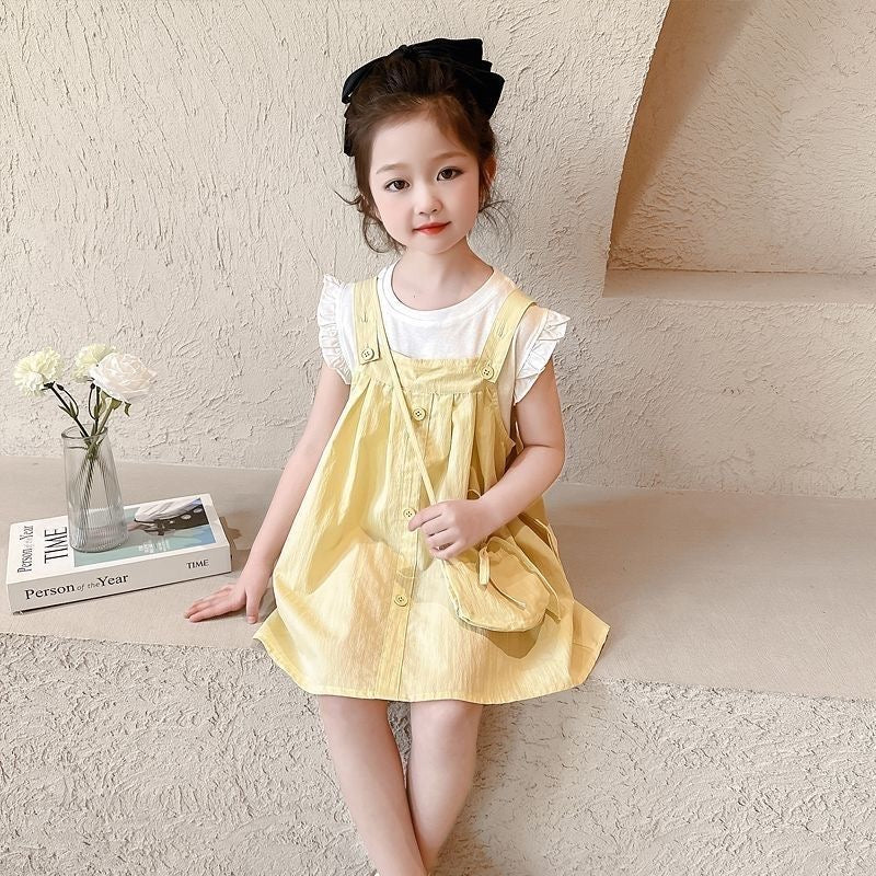 D389 Girls summer suit new style suspenders medium and large children&#039;s girls 2025 three-piece casual dress