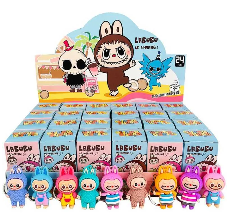 24 Labubu blind box pattern dolls PVC small pendant trend cute cartoon keychain mysterious box decoration wholesale
