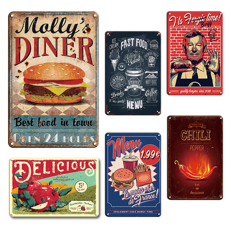 Personalized Diner Metal Tin Sign Vintage Kitchen Food Shop Wall Decorative Plates Retro Pie Corn Poster Cafe Bar Decorations