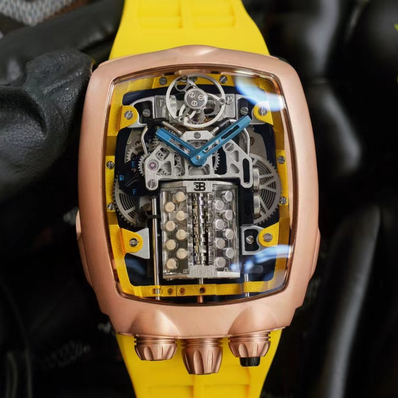 Men&#039;s Watch Sports Car 16-cylinder one-button start with logo, co-branded CAL.v16 custom sports car movement, sapphire mirror, expensive watch