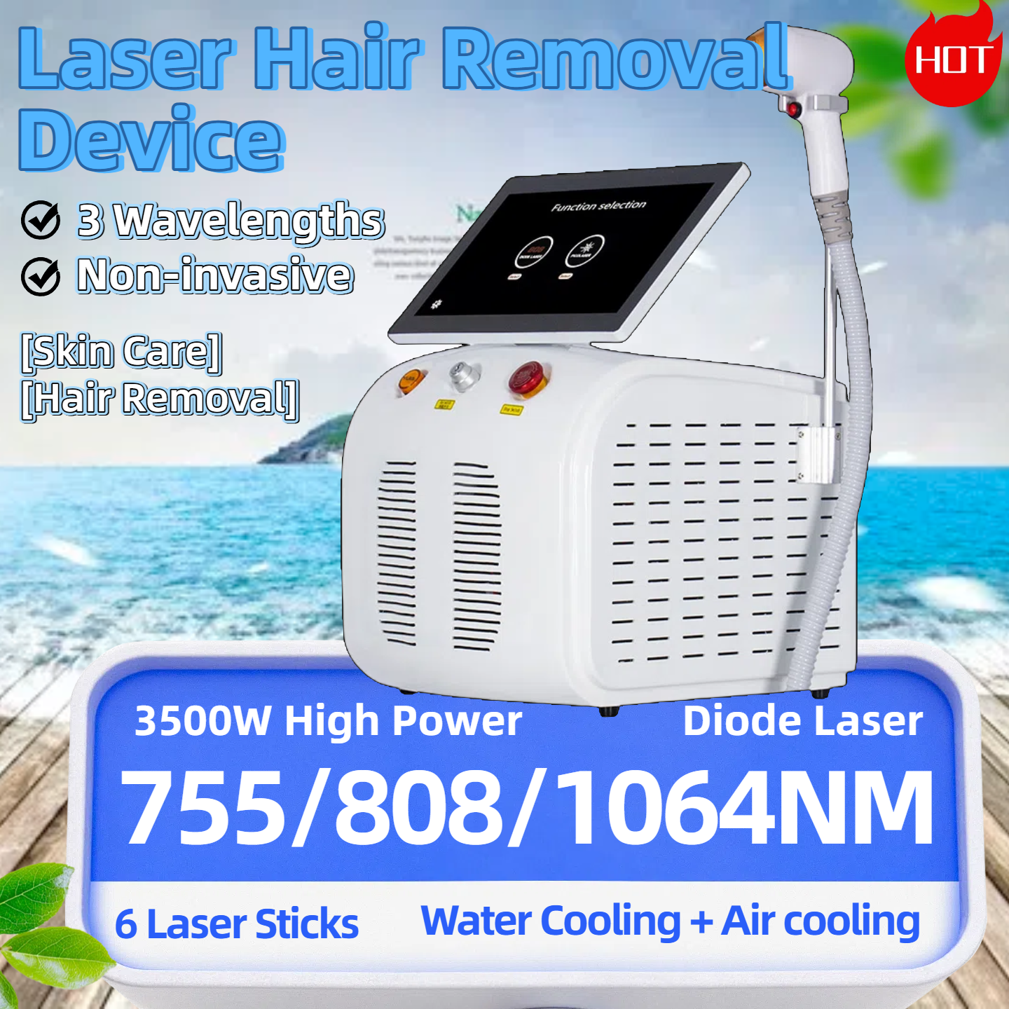 808nm Diode Laser Hair Removal Machine 3 wave Ice Titanium Painles Permanent Alexandrite Device For Professional Salon Depilador 755-808-1064nm