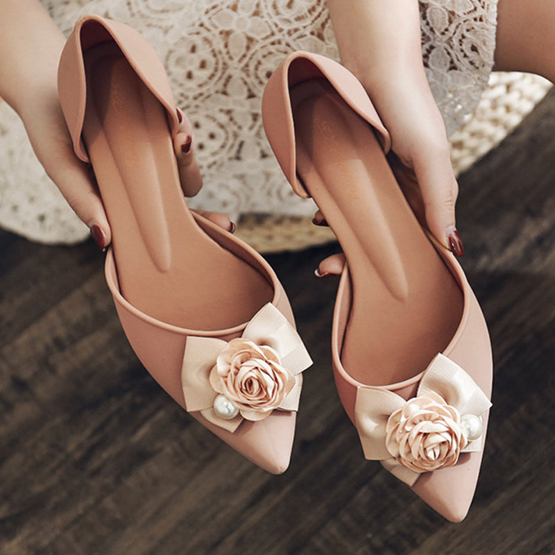 Woman Pumps High Heels Women Jelly Shoes Flower Designer 2021 Summer New Brown Indoor Pointed Set Foot Office Women Shoes MMM