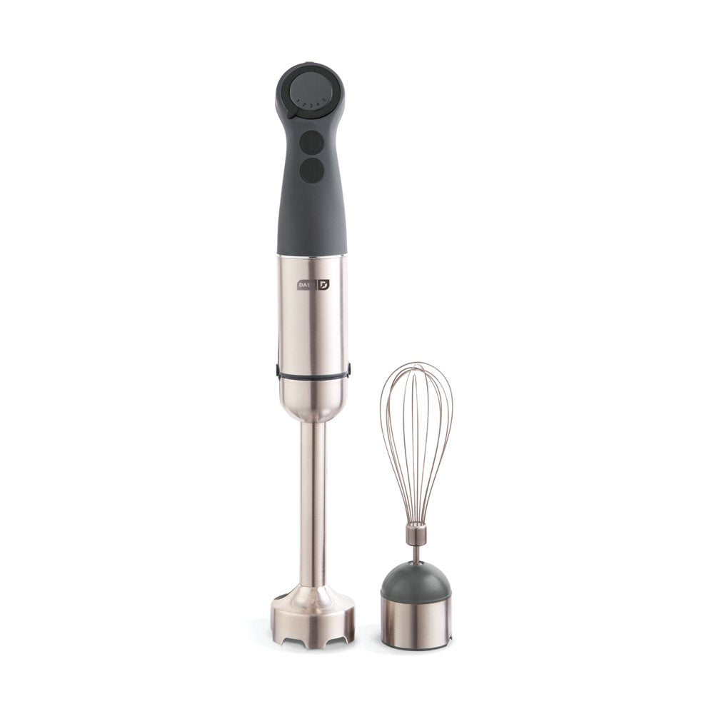 Dash Chef Series Immersion 5 Speed Stick Blender - Stainless Steel Blades -Whisk Attachment, Grey
