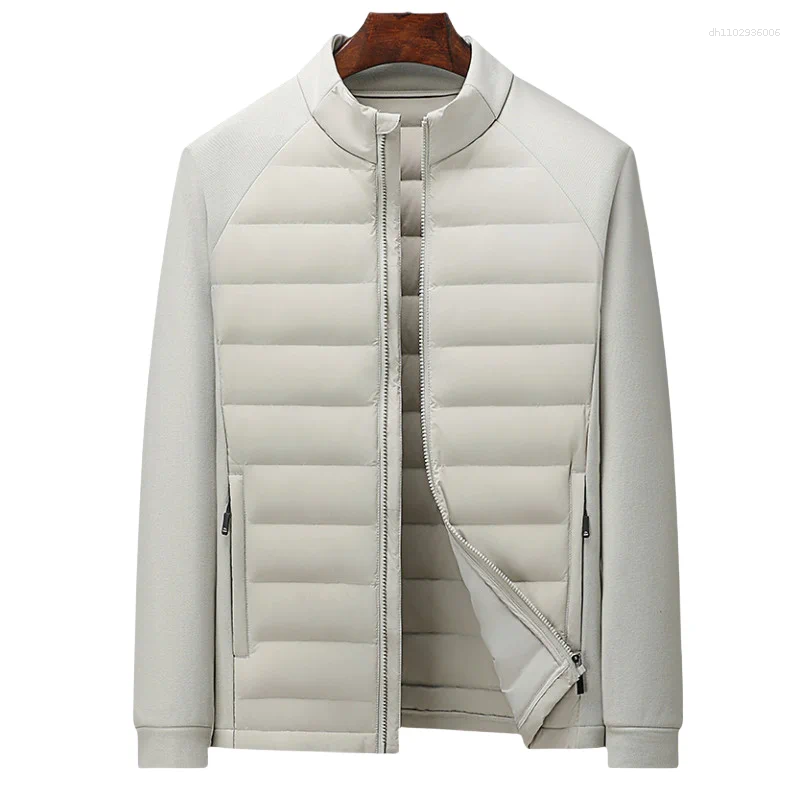 Men&#039;s Down Outdoor Knitting Splicing Winter National Standard 90 White Duck Light Couple Hoodie Stand Collar Jacket