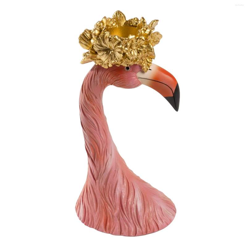 Lanjia Candle Holders Red Flamingo Tea Light Resin Decorative Golden Flower Stick Stand Decor Home Table Centerpiece Ebad