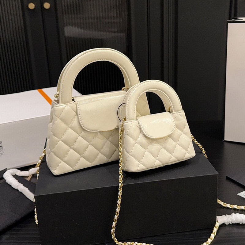 Portable Women Designer Evening Bag 12-19cm Handbag with Half Round Handle Gold Hardware Glossy Oil Wax Leather Matelasse Chain Shoulder Wallet Cros