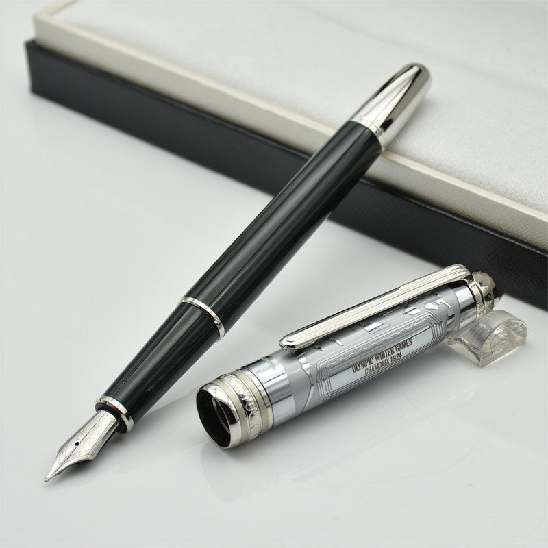 Special Edition Carved Hollow Metal Cap Blue Red Green Resin Fountain Pens Luxury Rollerball Writing Gift Stationery With Series Number