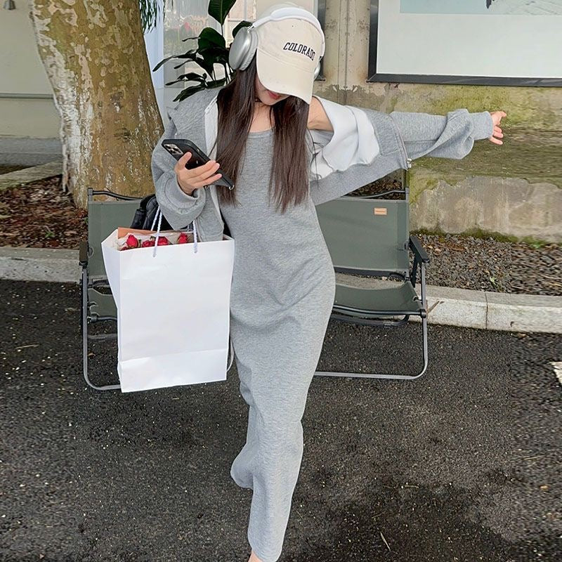 D321 Girls 2025 Spring and Autumn Short Sports Sweater Hoodie Jacket All-match Suit Long Suspender Dress Suit