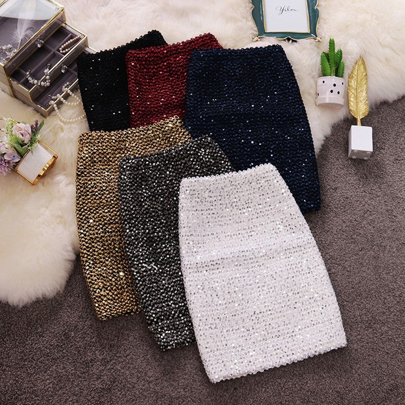 Fashion Bling Women Skirts Gold Sequin Mini Skirt OL Bodycon Pencil Skirt Short Wrap Skirt Streetwear Party Simple Spring Tunic